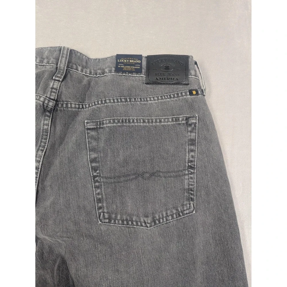 Lucky Brand 181 Relaxed Straight Jeans Mens 38x32 Gray Medium Wash Stretch Denim